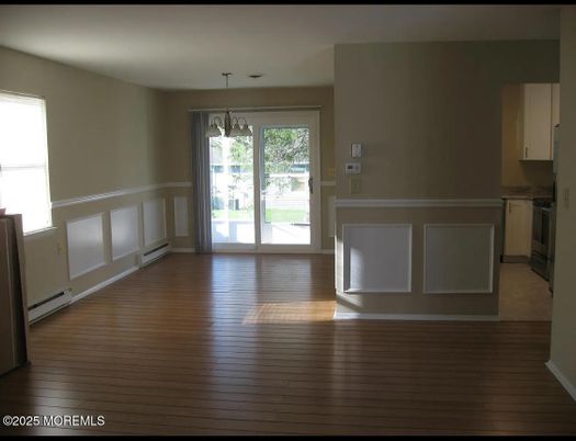 Chandelier, Empty room, Interior, Wood Texture Flooring