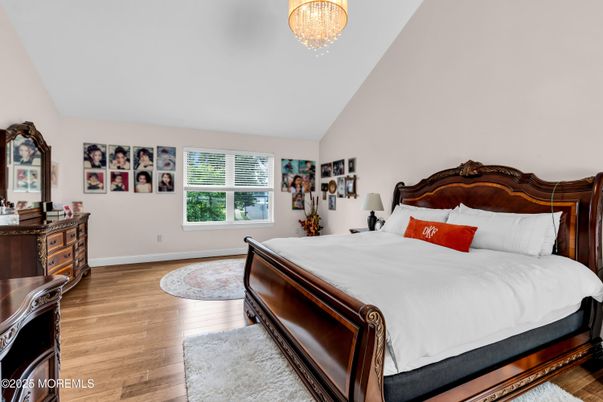 Bedroom, Chandelier, Interior, Wood Texture Flooring