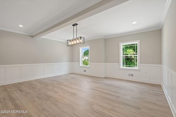 Empty room, Interior, Pendant Lights, Recessed Lighting, Wood Texture Flooring