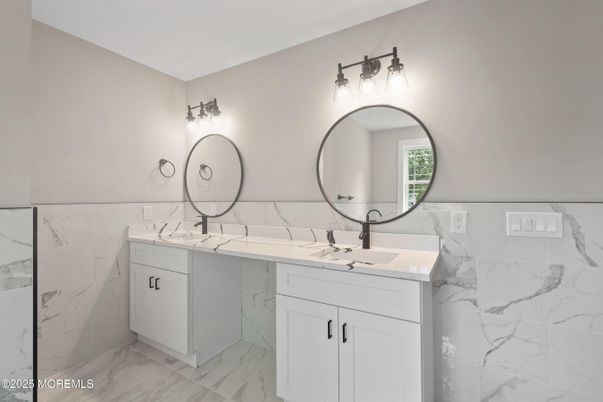 Bathroom, Dual Sink Vanities, Interior, Marble, Marble Walls