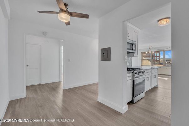 Interior, Kitchen, Pendant Lights, Stainless Steel Appliances, Wood Texture Flooring