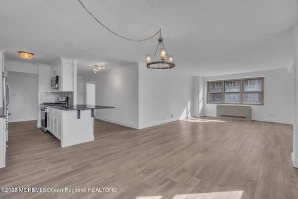 Empty room, Interior, Kitchen, Pendant Lights, Wood Texture Flooring