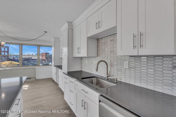 Interior, Kitchen, Pendant Lights, Stainless Steel Appliances, Water, Wood Texture Flooring