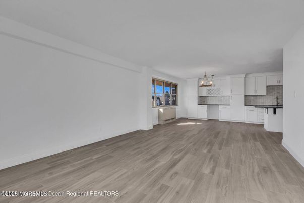 Chandelier, Empty room, Interior, Kitchen, Wood Texture Flooring