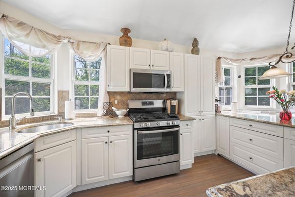 Interior, Kitchen, Pendant Lights, Stainless Steel Appliances, Wood Texture Flooring