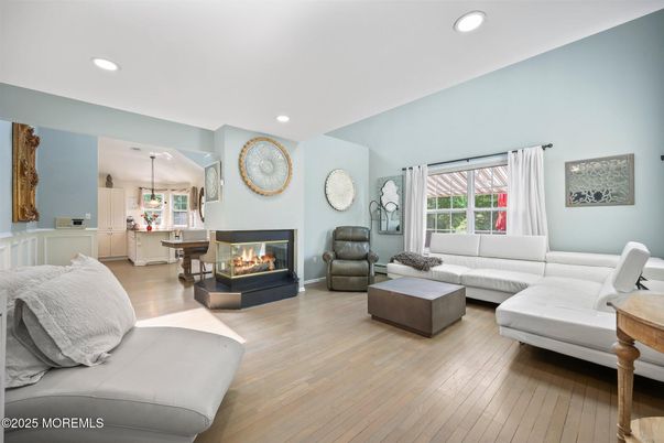 Fireplace, Interior, Living room, Pendant Lights, Recessed Lighting, Wood Texture Flooring