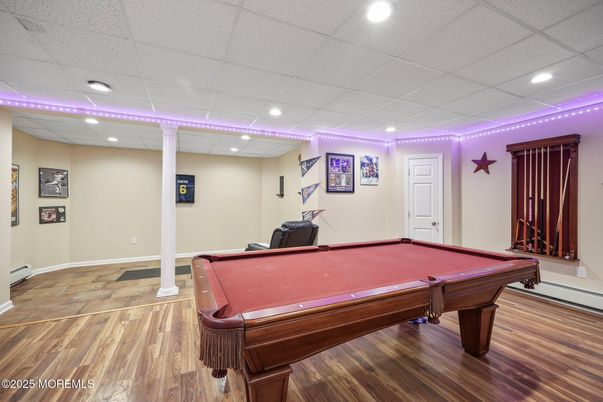 Billiard Table, Game Room, Interior, Recessed Lighting, Wood Texture Flooring