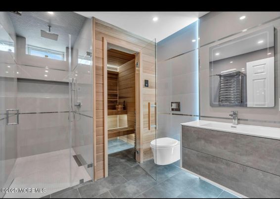 Bathroom, Glass Shower, Interior, Recessed Lighting, Sauna Room