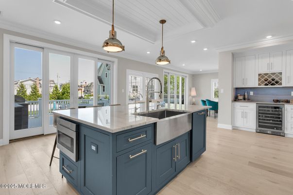 Interior, Kitchen, Pendant Lights, Recessed Lighting, Wood Texture Flooring