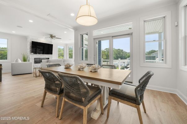Dining room, Interior, Living room, Recessed Lighting, Wood Texture Flooring
