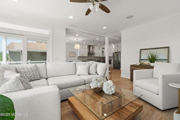 Interior, Kitchen, Living room, Recessed Lighting, Stainless Steel Appliances, Wood Texture Flooring