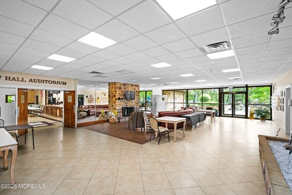Dining room, Fireplace, Interior, Living room, Recessed Lighting