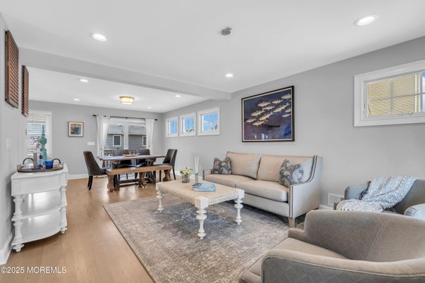 Dining room, Interior, Living room, Recessed Lighting, Wood Texture Flooring