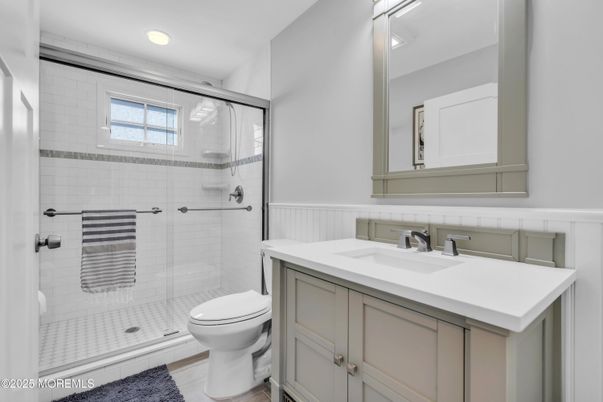 Bathroom, Glass Shower, Interior, Recessed Lighting, Wood Texture Flooring