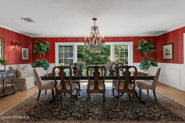 Chandelier, Dining room, Interior, Wood Texture Flooring