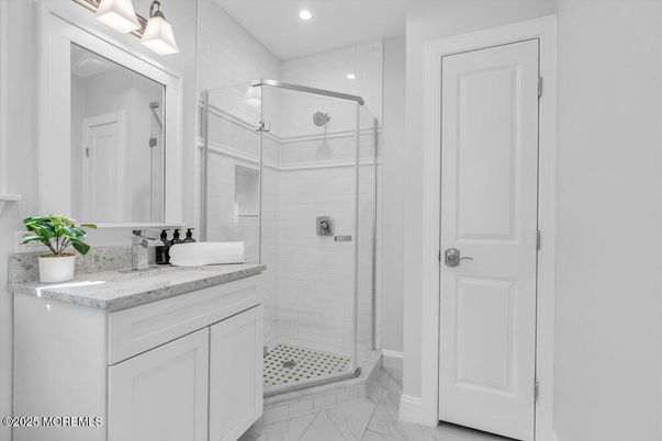 Bathroom, Glass Shower, Interior, Recessed Lighting