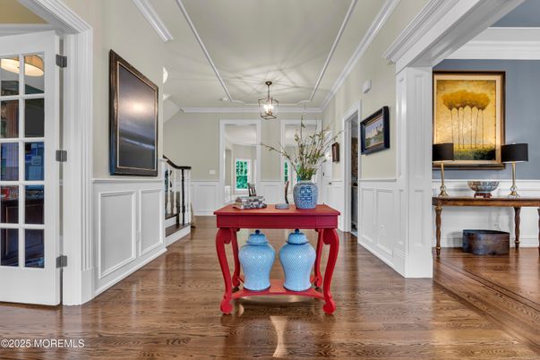 Dining room, Interior, Pendant Lights, Wood Texture Flooring