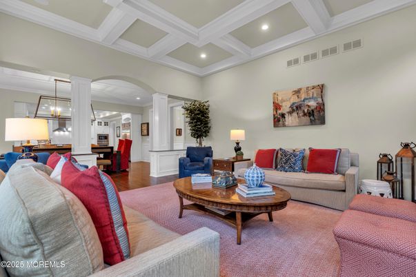 Interior, Living room, Pendant Lights, Recessed Lighting, Wood Texture Flooring