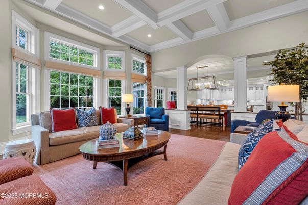 Dining room, Interior, Living room, Pendant Lights, Recessed Lighting, Wood Texture Flooring