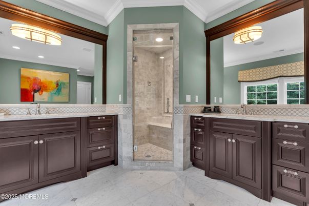 Bathroom, Glass Shower, Interior, Marble, Recessed Lighting