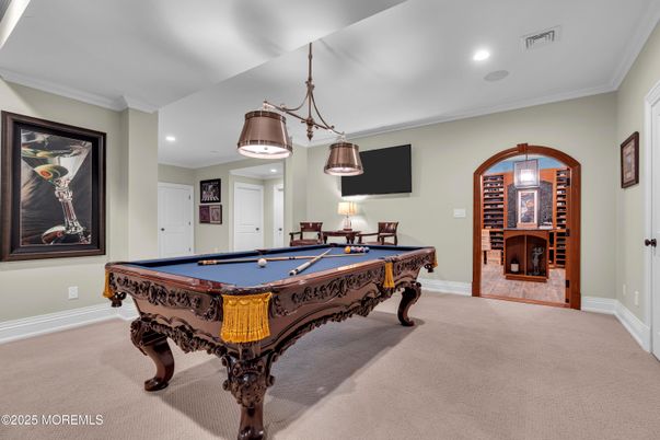 Billiard Table, Game Room, Interior, Pendant Lights, Recessed Lighting