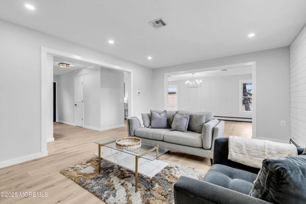 Chandelier, Interior, Living room, Recessed Lighting, Wood Texture Flooring
