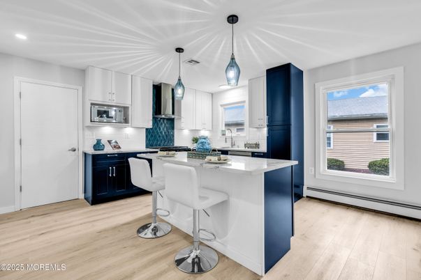 Interior, Kitchen, Pendant Lights, Recessed Lighting, Wood Texture Flooring