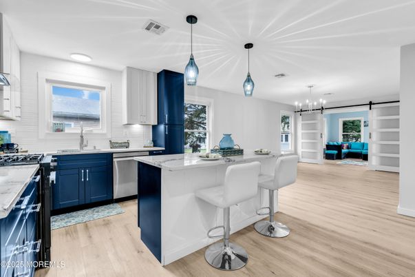 Interior, Kitchen, Pendant Lights, Recessed Lighting, Wood Texture Flooring