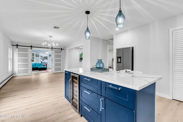 Interior, Kitchen, Pendant Lights, Wood Texture Flooring