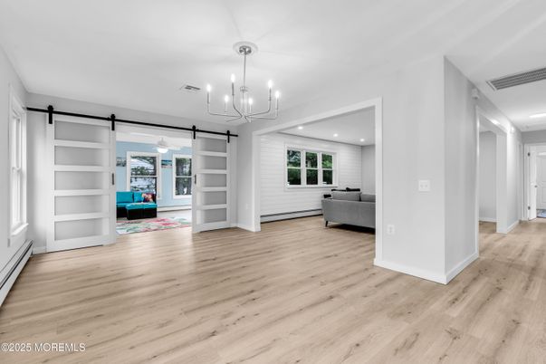 Chandelier, Interior, Living room, Pendant Lights, Recessed Lighting, Wood Texture Flooring