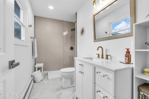 Bathroom, Glass Shower, Interior, Marble, Recessed Lighting