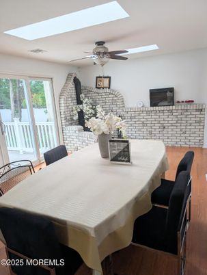 Dining room, Interior, Stone Walls, Wood Texture Flooring