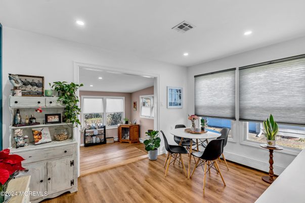 Dining room, Interior, Recessed Lighting, Wood Texture Flooring