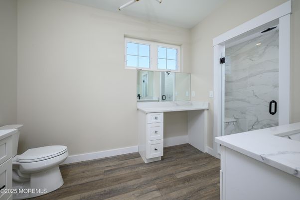 Bathroom, Interior, Marble Walls, Wood Texture Flooring