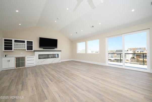 Empty room, Fireplace, Interior, Recessed Lighting, Wood Texture Flooring