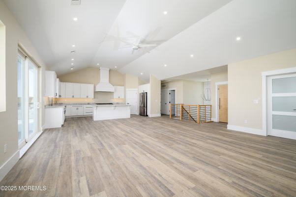 Empty room, Interior, Kitchen, Recessed Lighting, Wood Texture Flooring
