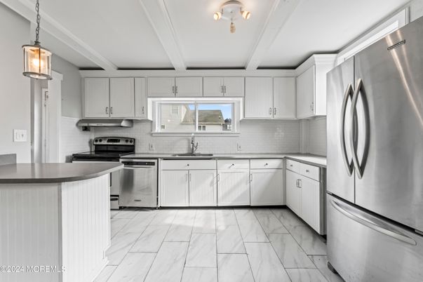 Interior, Kitchen, Marble, Pendant Lights, Stainless Steel Appliances