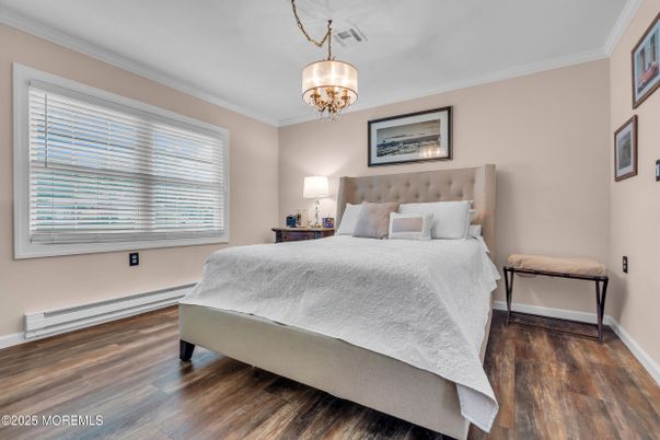 Bedroom, Chandelier, Interior, Wood Texture Flooring