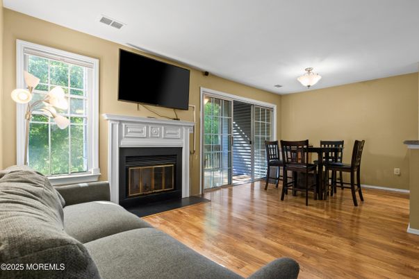 Dining room, Fireplace, Interior, Wood Texture Flooring