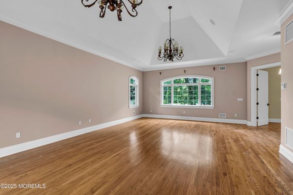 Chandelier, Empty room, Interior, Wood Texture Flooring