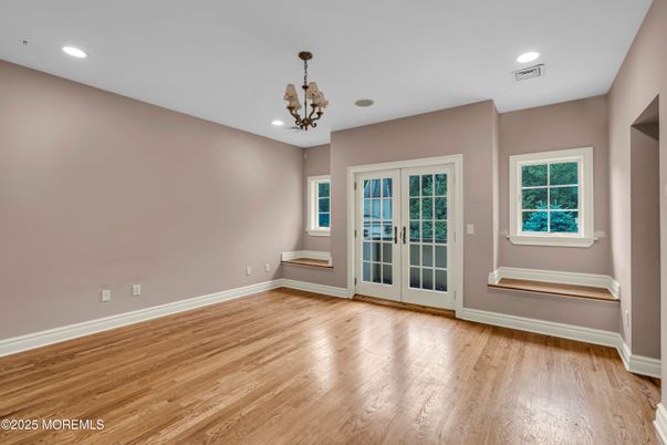Chandelier, Empty room, Interior, Recessed Lighting, Wood Texture Flooring