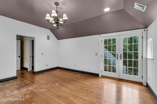 Chandelier, Empty room, Interior, Recessed Lighting, Wood Texture Flooring