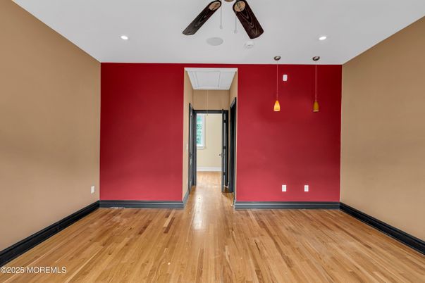 Empty room, Interior, Pendant Lights, Recessed Lighting, Wood Texture Flooring