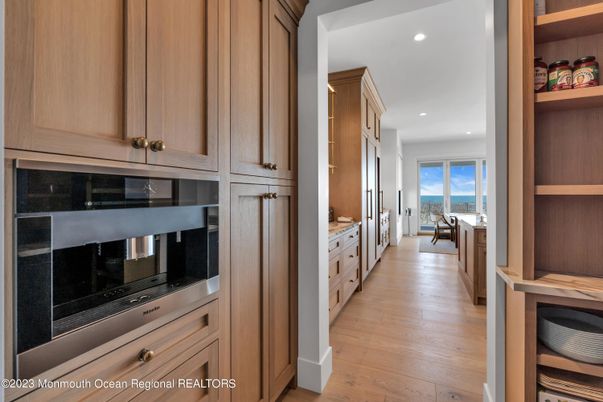 Interior, Kitchen, Recessed Lighting, Stainless Steel Appliances, Water, Wood Texture Flooring