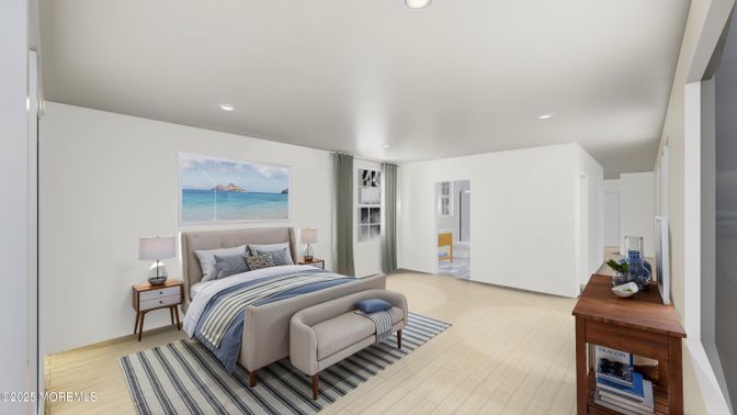Bedroom, Interior, Recessed Lighting, Water, Wood Texture Flooring