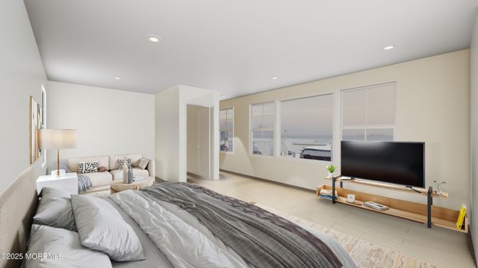 Bedroom, Interior, Recessed Lighting, Water, Wood Texture Flooring