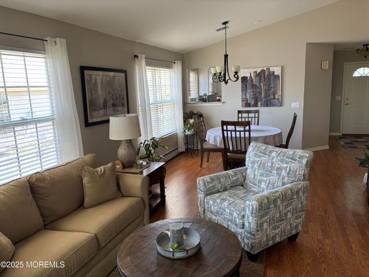 Dining room, Interior, Living room, Pendant Lights, Wood Texture Flooring