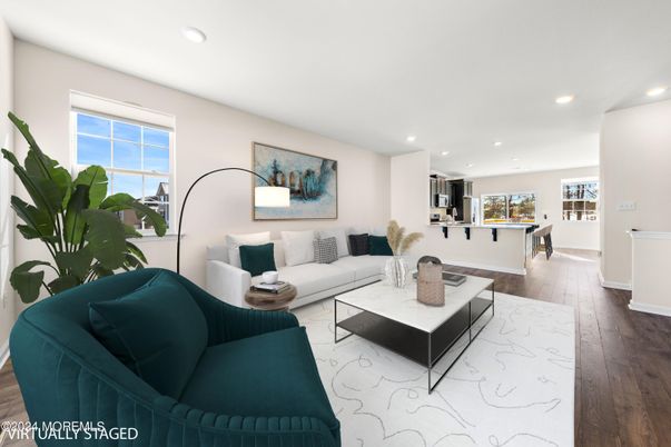 Interior, Living room, Recessed Lighting, Wood Texture Flooring