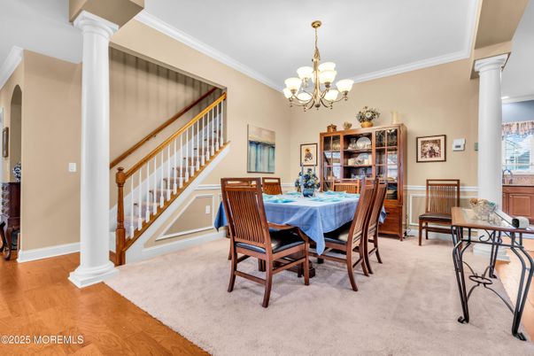 Chandelier, Dining room, Interior, Wood Texture Flooring