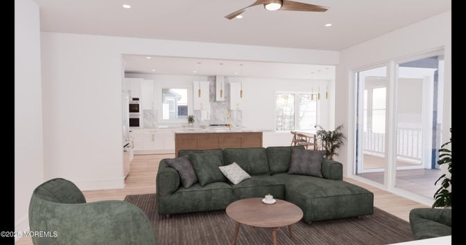 Interior, Kitchen, Living room, Pendant Lights, Recessed Lighting, Stainless Steel Appliances, Wood Texture Flooring